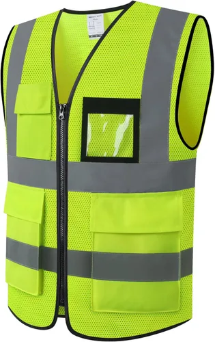 Miniatura 17 de Chaleco de seguridad de malla reflectante para hombres y mujeres con 5 bolsillos y cremallera frontal, chaleco de malla de alta visibilidad Hi Vis