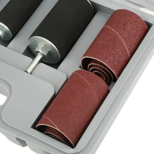 Miniatura 7 de Kit de lijadora de tambor, juego de tambor de lijado, 20 piezas para prensa de taladro, incluye 4 tambores de goma, 16 fundas de banda de lijado