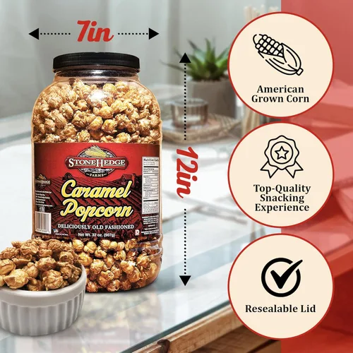 Miniatura 3 de StoneHedge Farms Palomitas de maíz gourmet de caramelo - Deliciosamente antiguas de 32 onzas. ¡Bañera alta! - Fabricado en los Estados Unidos