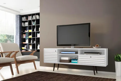 Miniatura 2 de Manhattan Comfort Liberty Collection - Soporte de TV moderno de mediados de siglo con un armario y dos estantes abiertos con patas abiertas, Madera