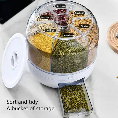 Miniatura 2 de Contenedor de almacenamiento de cereales y cereales de 13.2 libras, dispensador redondo giratorio de 360°, organizador de cocina de 6 compartimentos