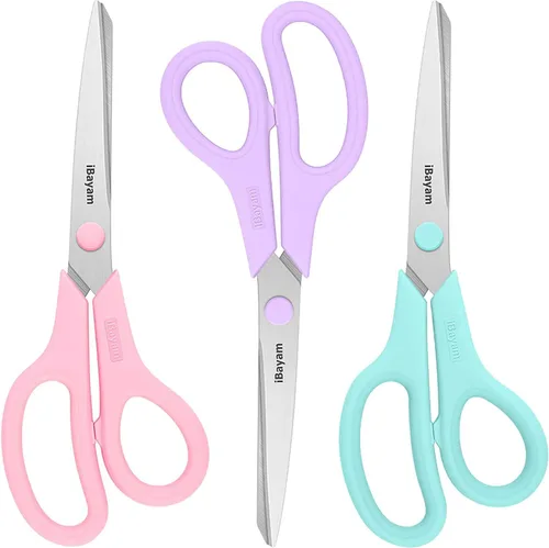 Tijeras iBayam - Tijeras multiusos de 8 pulgadas, paquete de 3 unidades, ultra afiladas de 0.098 in de grosor, agarre cómodo para diversión