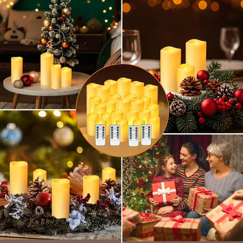 Miniatura 7 de Enpornk - Juego de 24 velas sin llama LED a batería (D2.2 pulgadas x H4 pulgadas 5 pulgadas 6 pulgadas) impermeables para interior y exterior