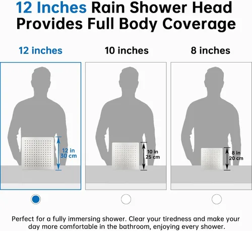 Miniatura 5 de G-Promise Regadera de lluvia de metal de 12 pulgadas con brazo de extensión ajustable de 15 pulgadas, cabezal de ducha de lluvia de alta presión