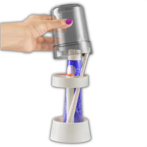 Miniatura 7 de El soporte para cepillos de dientes con taza/cubierta contiene 3 ranuras, compatible con cepillos de dientes convencionales, puede almacenar pasta