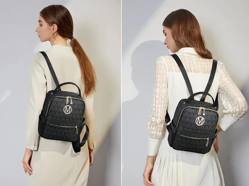 Miniatura 2 de MKP - Mochila pequeña para mujer y mujer, con múltiples bolsillos, con bolsillo frontal con cremallera, Negro -, Mochilas Daypack