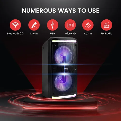Miniatura 3 de Pyle Sound Around - Altavoz Bluetooth y sistema de micrófono, altavoz de karaoke estéreo portátil con micrófono con cable, lectores MP3/USB/Micro