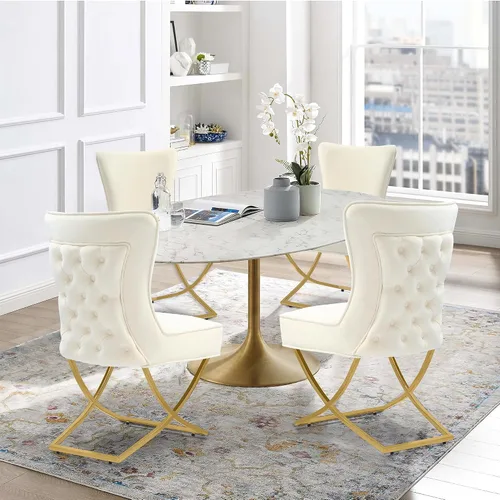 Miniatura 9 de LOULENS Elegance - Juego de 2 sillas de comedor de terciopelo, lujosas sillas de comedor tapizadas acolchadas, sillas decorativas de terciopelo real