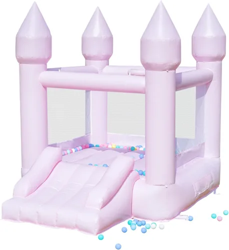 Casa de rebote de PVC, casa de rebote para niños de 3 a 6 años con soplador y tobogán, castillo inflable rosa para niños pequeños de 1 a 3 años en