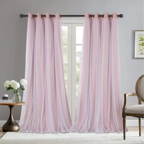 Miniatura 33 de BONZER Cortinas opacas con superposición transparente, mezcla y combina paneles de ventana de doble capa con aislamiento térmico para sala de estar