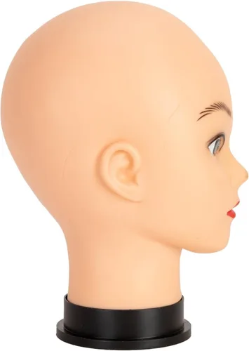 Miniatura 2 de Cabeza de maniquí calvo para mujer, maniquí profesional de entrenamiento de cosmetología, calvo para hacer pelucas y exhibir cabeza de maniquí Beige