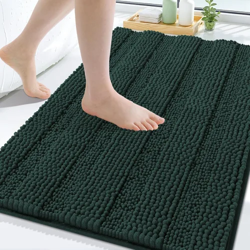 Miniatura 250 de Grandaily Alfombras de baño de felpilla a rayas de 24 x 16 pulgadas, extra gruesas y suaves, absorbentes, parte trasera de goma, alfombra de ducha