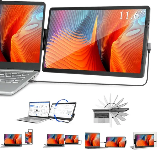 Extensor de monitor de computadora portátil multigiratorio de 11.6 pulgadas, monitor portátil conectable, pantalla externa de computadora conectada