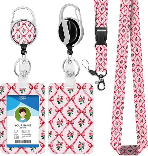 Miniatura 20 de Cordones azul bebé para llaves Portador de Insignias, Carrete de Insignias Retráctil con Clip de Mosquetón y Cordón Desmontable, Linda Tarjeta