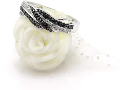 Miniatura 7 de Dazzlingrock Collection 0.15 Cttw Round Black & White Diamond Criss-Cross Swirl Ring for Her in 10K Solid Gold