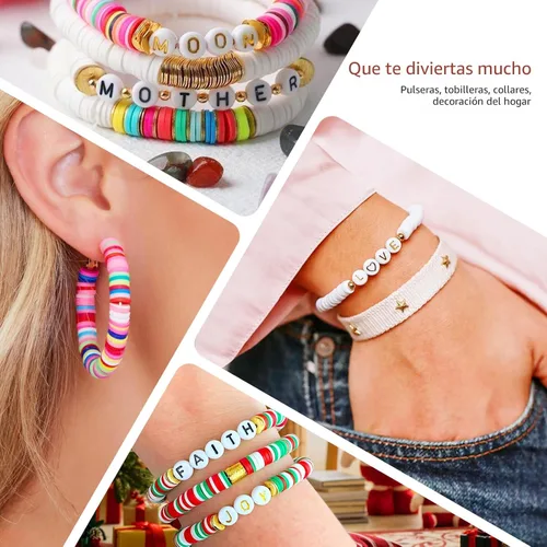 Miniatura 8 de Redtwo Juego de 23000 cuentas de arcilla para hacer pulseras, 144 colores, 7 cajas de cuentas Heishi de polímero plano para hacer joyas de amistad