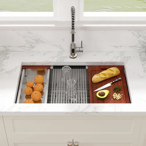 Miniatura 2 de Sarlai 33 Fregadero de Cocina Empotrado - Fregadero de 33 x 19 Pulgadas Bajo Encimera Estación de Trabajo de Profundidad Sencillo Tazón 16 Calibre