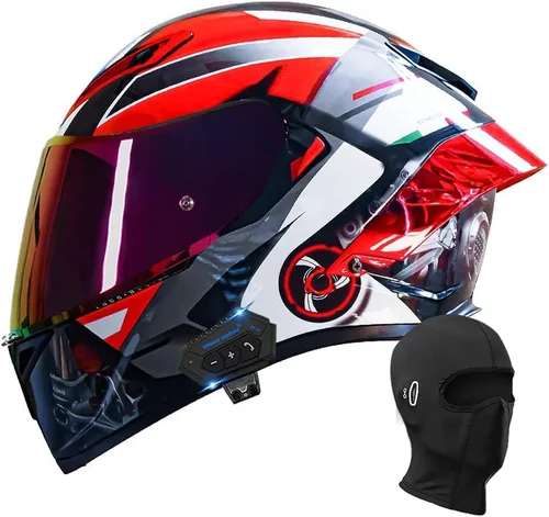 Miniatura 8 de Casco de motocicleta Bluetooth de cara completa, aprobado por DOT, casco antivaho, doble visera, casco de bicicleta de calle, altavoz dual integrado