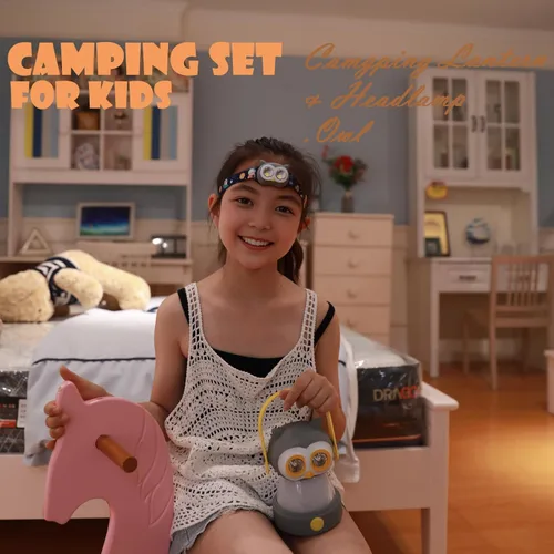 Miniatura 5 de Juego de Linterna y Diadema de Búho para Niños, Luz Nocturna de Camping LED 360° 2-en-1, Alimentada por Batería 3×AA, ABS Segura para Niños, Juguete