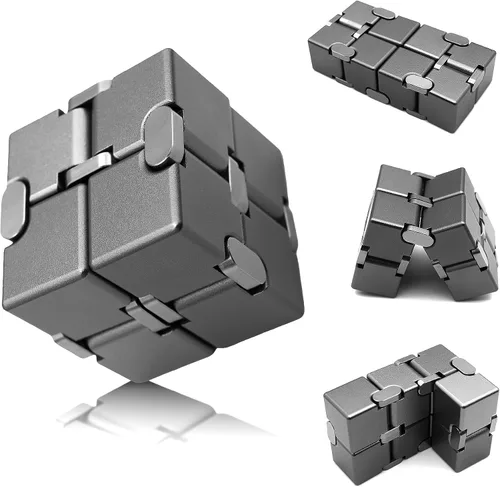 Miniatura 9 de Cubo infinito de metal, juguete portátil de escritorio, alivio de la ansiedad para adultos, adolescentes y niños, regalo para TDAH, negro y rojo