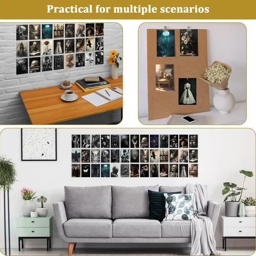 Miniatura 6 de 64 piezas de decoración Moody Dark Academia, postal de arte de pared gótica grunge, mini carteles victorianos para decoración de habitación