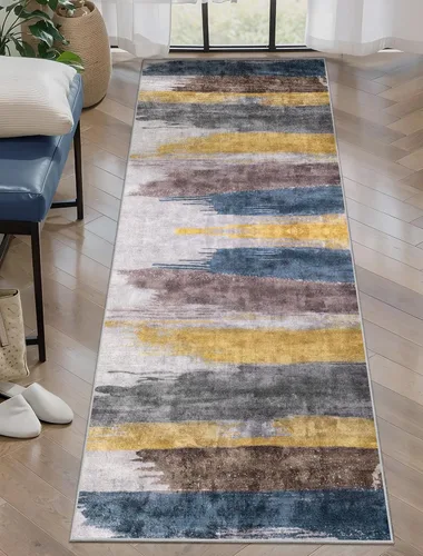 Miniatura 86 de Ciicool Alfombra de pasillo lavable de 2 x 6, alfombra moderna abstracta para pasillo, antideslizante, delgada, ligera, con estampado gris marino