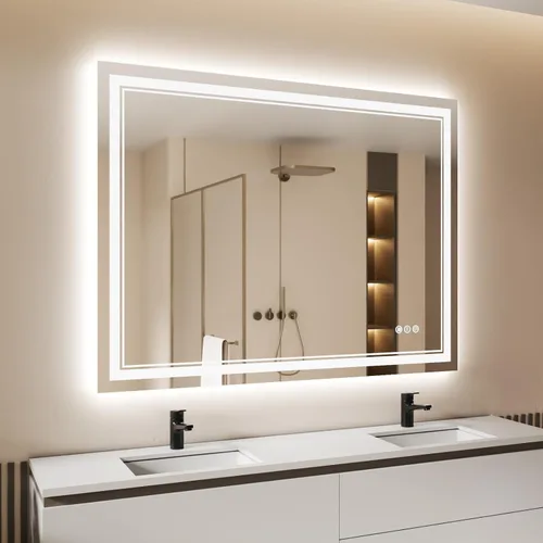 Miniatura 49 de Espejo de baño LED de 72 x 36 pulgadas, retroiluminado y frontal iluminado, espejo de tocador grande iluminado con luces, antiniebla, regulable