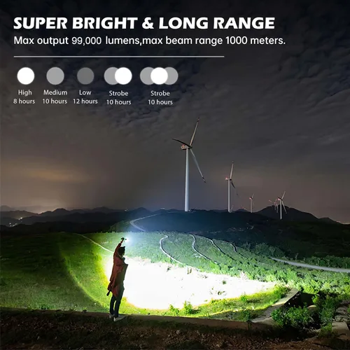 Miniatura 2 de Linternas recargables de 99,000 lúmenes, linterna LED súper brillante, altos lúmenes con cable USB, 5 modos, linterna impermeable, potente luz