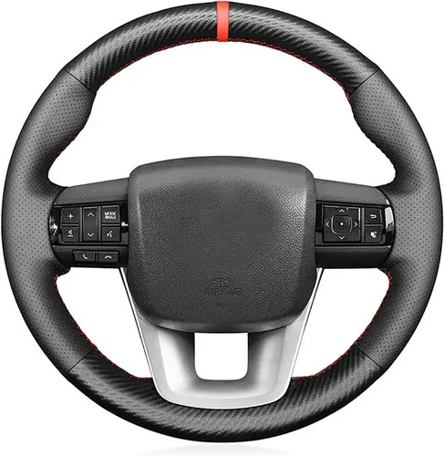 Miniatura 7 de Loncky - Fundas de volante personalizadas de fibra de carbono PU cosidas a mano para Toyota Fortuner 2015-2021/Toyota Hilux 2015-2021, accesorios