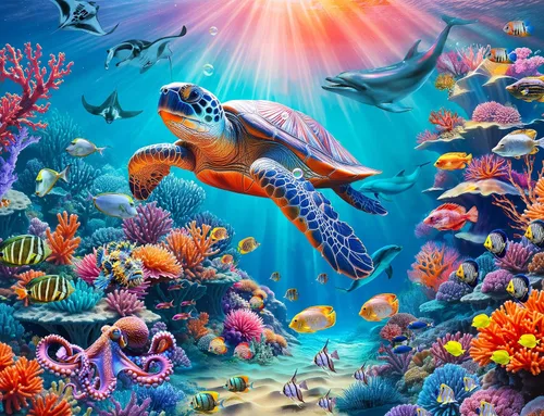 Springbok Coral Reefs - Rompecabezas de 1000 piezas para adultos, tortuga y peces submarinos coloridos, piezas de corte único, fabricado en Estados