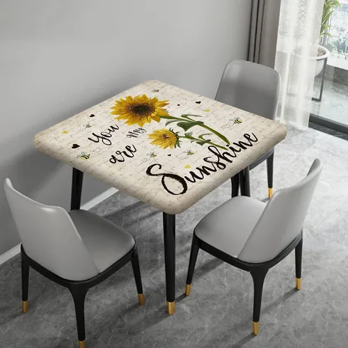 Miniatura 6 de Mantel cuadrado ajustable con estampado de girasoles, borde elástico, "You are My Sunshine", se adapta a 36x36 pulgadas, mantel de poliéster lavable