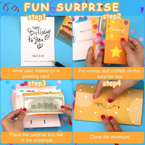 Miniatura 4 de BABORUI Tarjeta de cumpleaños desplegable con confeti, caja de regalo sorpresa de feliz cumpleaños, explosión para dinero, caja sorpresa