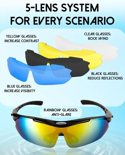 Miniatura 3 de Gafas de sol polarizadas para hombres y mujeres, 5 lentes con protección UV, antirreflejos, para deportes, béisbol, correr Negro claro