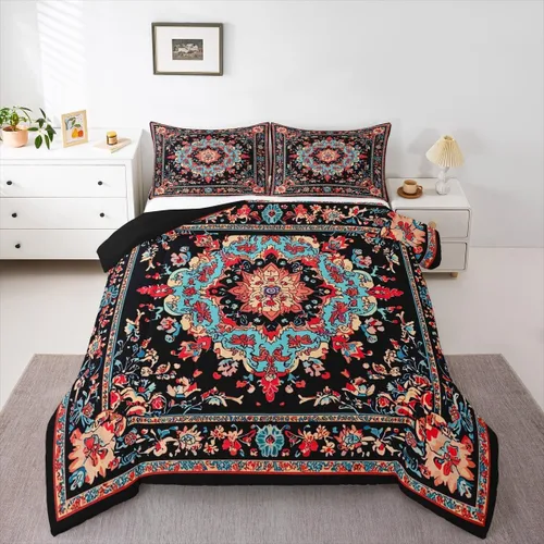 Miniatura 4 de Erosebridal Juego de edredón bohemio tamaño individual, ropa de cama floral retro para adultos, hombres y mujeres, juego de ropa de cama vintage