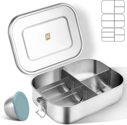 Miniatura 13 de GOLDEN KEY Caja Bento de acero inoxidable de 27 onzas para niños, lonchera de acero inoxidable de 27.1 fl oz con contenedor de condimentos a prueba