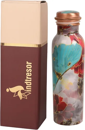 Miniatura 13 de Botella de agua de cobre puro - Hecha a mano - Beneficios para la salud de ayurveda - Grande 35 oz - A prueba de fugas - Fácil de llevar para Índigo