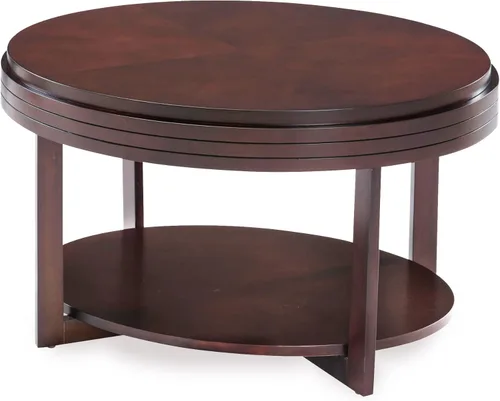 Leick Home 10109-CH Mesa de centro ovalada pequeña con estante, color cereza chocolate Nuez pacana
