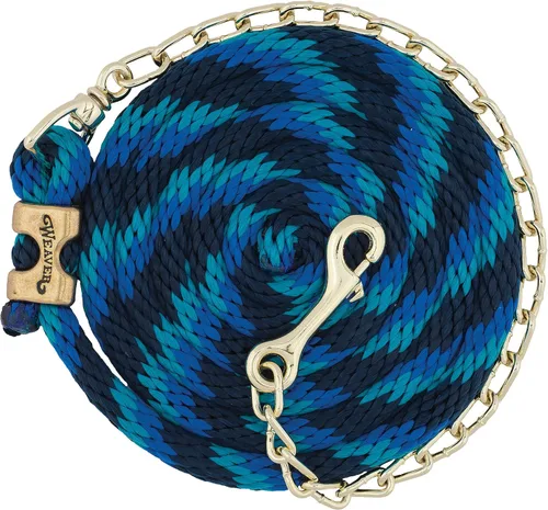 Miniatura 5 de Weaver - Cuerda de plomo de polietileno con cadena giratoria chapada en latón, azul marino/azul/turquesa, 5/8 pulgadas x 8 pies 6 pulgadas
