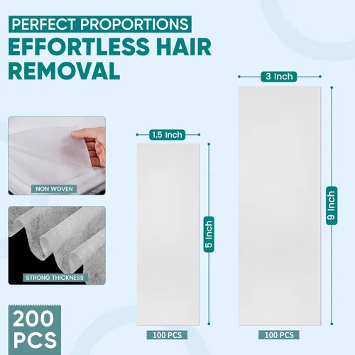 Miniatura 3 de Amira Beauty 200 tiras de cera no tejidas para depilación – Papel de cera suave para depilar cara, bikini y cuerpo – Tiras pequeñas y grandes