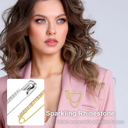 Miniatura 6 de 20pcs Rhinestone Safety Pins, Sparkly Rhinestone Decorative Pins for Clothing, Classic Crystal Brooch Clips for Scarf Shawl Jeans Sweaters Dresses