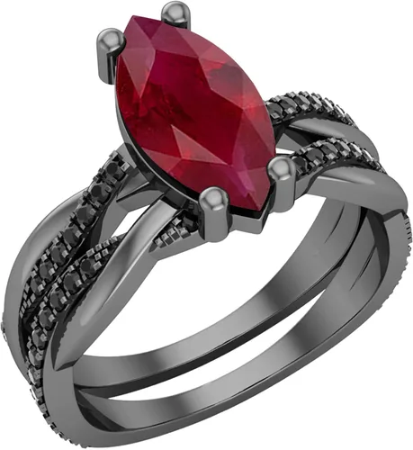 Dazzlingrock Collection Juego de anillos nupciales de diamantes negros redondos y piedras preciosas marquesas creadas en laboratorio de 0.472 x