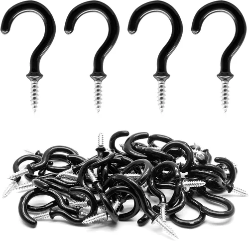 Biaungdo 60 ganchos para tazas de techo de 1 pulgada, ganchos de tornillo, ganchos de taza de techo, ganchos autorroscantes, color negro
