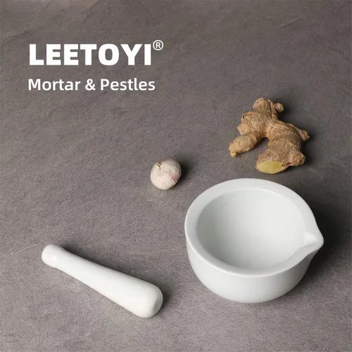 Miniatura 6 de LEETOYI - Juego de mortero y pilón de porcelana, juego de molinillo de hierbas y triturador de píldoras de cerámica (11.7 cm)