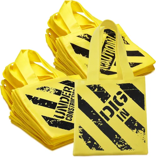 Bedwina Suministros de fiesta de cumpleaños de construcción, 12 decoraciones de fiesta en construcción, minibolsas de lona no tejidas con asas para