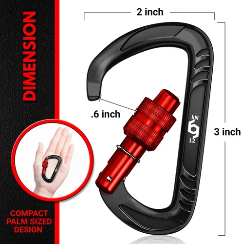 Miniatura 2 de Rhino Produxs 12kN (2697 lbs) Heavy Duty Carabiner Clips, for Securing Pets, Outdoor, Camping, Hiking, Hammock, Dog Leash Harness, Keychains Bloqueo