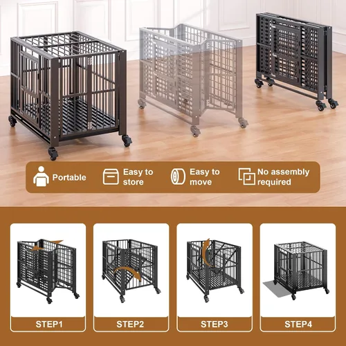 Miniatura 2 de Polar Aurora Jaula para perros resistente, perrera plegable e indestructible, jaula para perros extra grande a prueba de escapes con ruedas