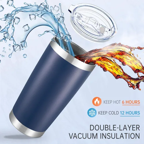 Miniatura 2 de Vaso Térmico de Acero Inoxidable de 20 onzas con Tapa, Doble Pared con Aislamiento al Vacío, Taza de Café de 20oz con Recubrimiento en Polvo