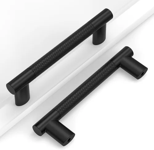 Miniatura 9 de Paquete de 10 manijas para alacena con agujero central de 3 pulgadas (76mm), tiradores de gabinete negros y dorados, tiradores de cajón de cocina