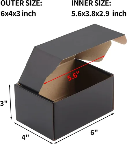Miniatura 2 de Hoikwo Paquete de 25 cajas de envío de 6 x 4 x 3 para pequeñas empresas, cajas de cartón de embalaje negras, caja de embalaje de correo móvil Negro