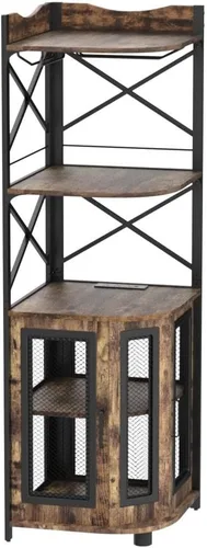 Miniatura 6 de Aheaplus Mueble Bar de Esquina con Toma de Corriente, Gabinete Industrial para Vino con Tira LED y Portavasos, Gabinete de Licores de 5 Niveles